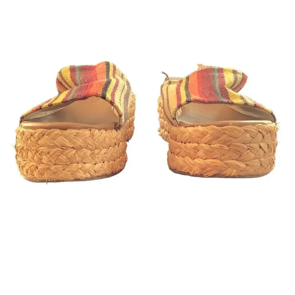 Coconuts Canvas Stripe Woven Platform Espadrille Mule Sandals Women’s Size 9